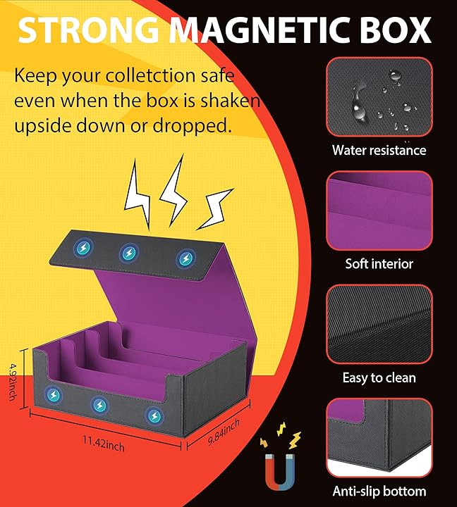 3 Rows Trading Card Storage Box Top Covered - 2400+ Commander Deck Case for Magic the Gathering Pokemon YuGiOh Sports Cards, Leather MTG TCG PTCG with 12 PVC Dividers 4 Card Supporters