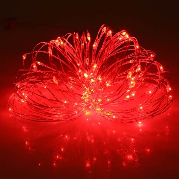 Static Mode - 10 Meters 100 Led USB Silver Wire String Light, Red