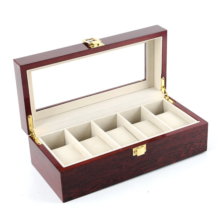 5 Slots Rose Wood Watch Storage Box