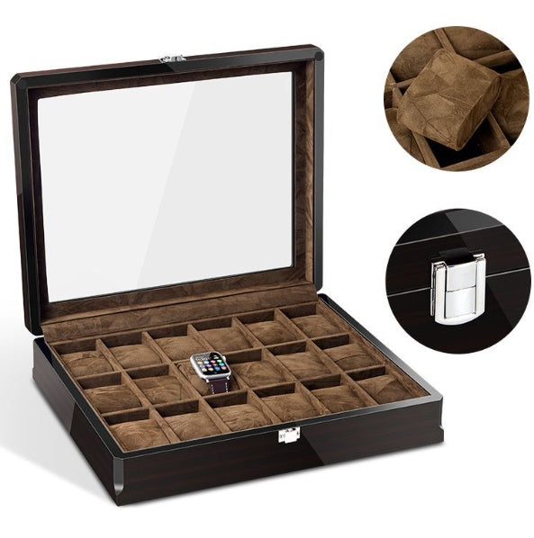[ STARZ ] 18 Slots Dark Brown Wooden Watch Box