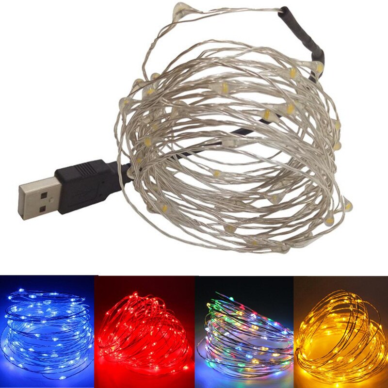 Static Mode - 10 Meters 100 Led USB Silver Wire String Light, Blue