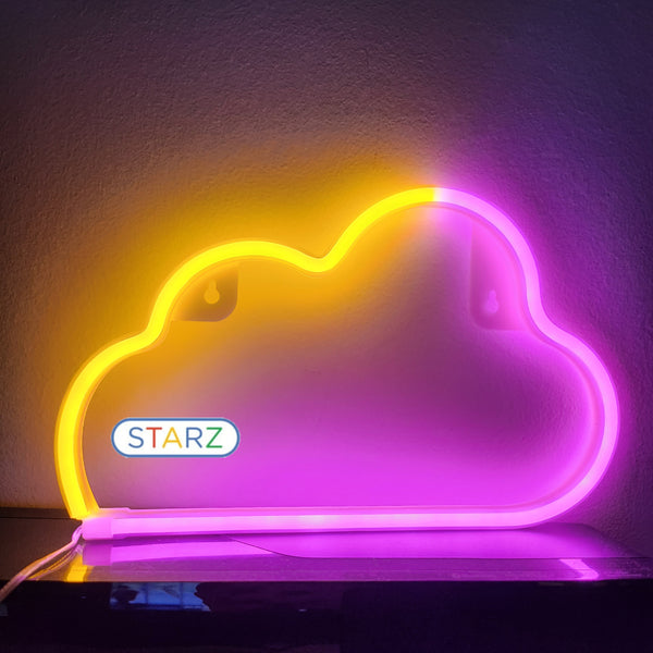 Cloud Neon Light, Powered by USB / Battery Operated, Yellow Pink