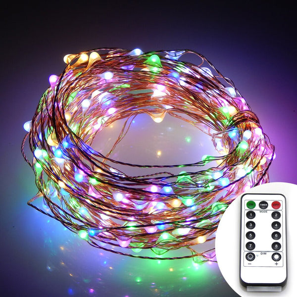 10 Meters 100 Led Battery Operated Copper Wire with 8 Modes + Remote Control, Multi.