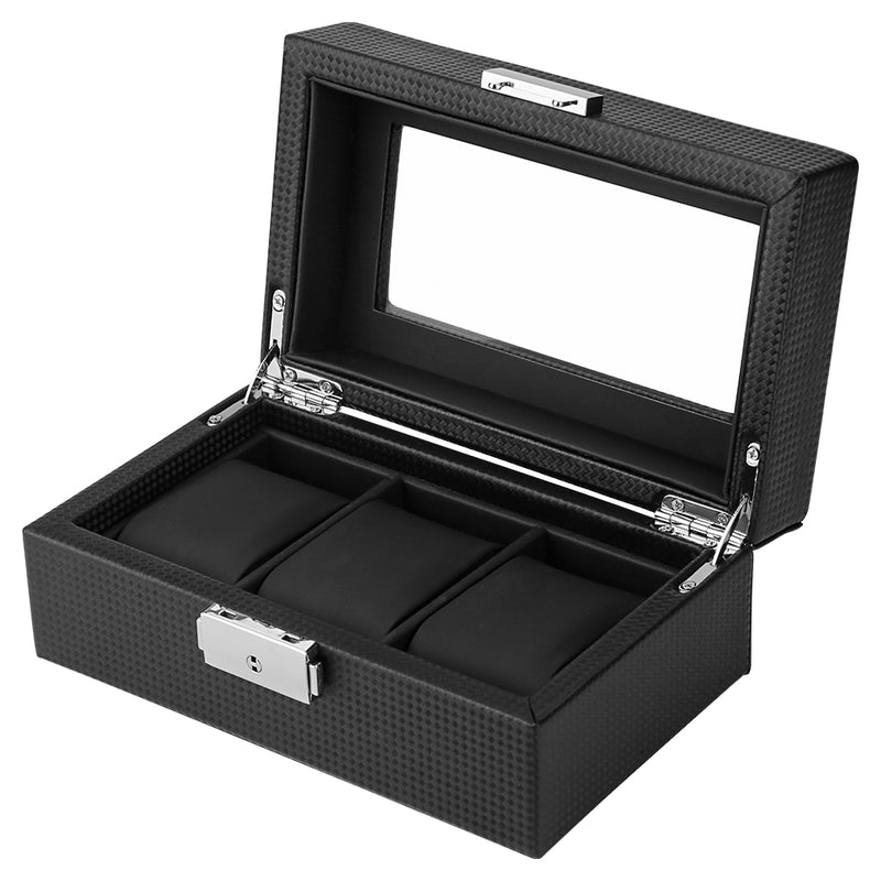 3 slot pu carbon fiber watch box