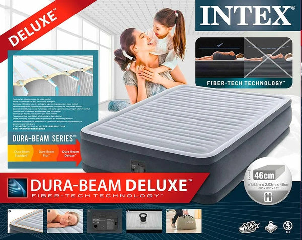 [ INTEX ] Fiber Tech Dura Beam Super Queen Built in Pump Elevated Premium Air Bed