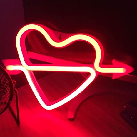 Heart Neon Light, Powered by USB / Battery Operated,Red