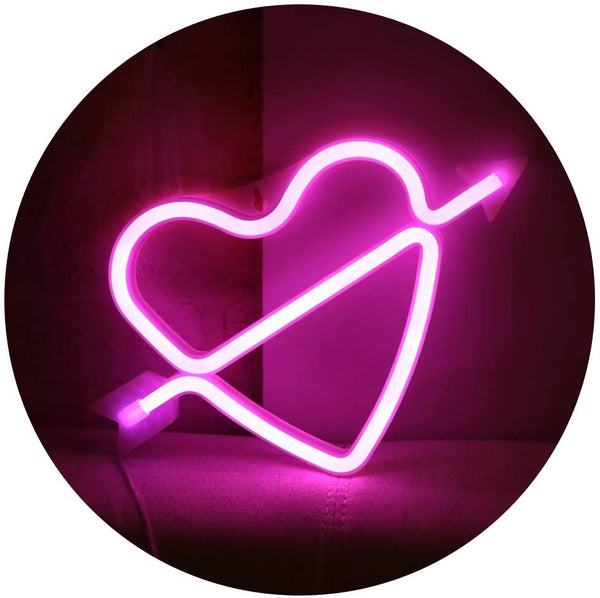 Heart Neon Light, Powered by USB / Battery Operated, Pink