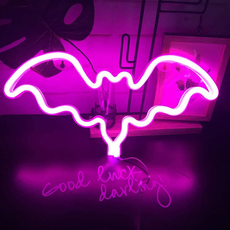 Bat Neon Light, Powered by USB / Battery Operated, Pink