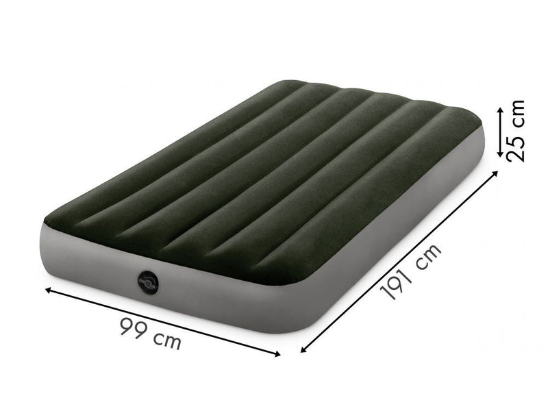 [ INTEX ] Fiber Tech Dura Beam Super Single Army Green Air Bed + Electric Pump