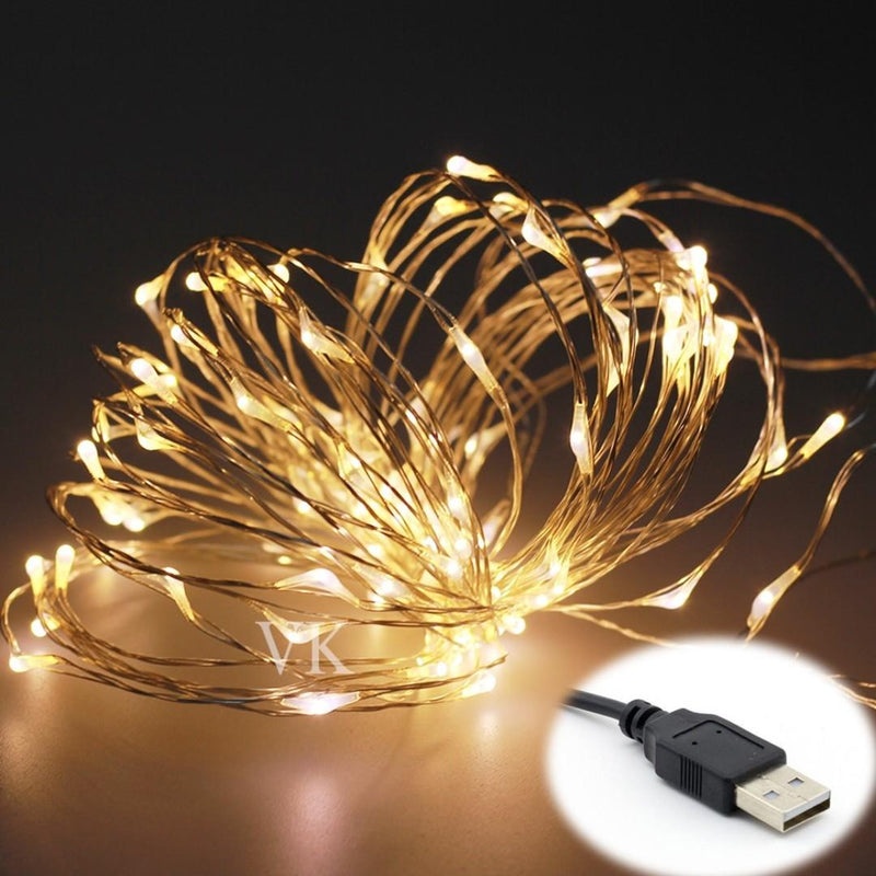Static Mode - 5 Meters 50 Led USB Silver Wire String Light, Warm White