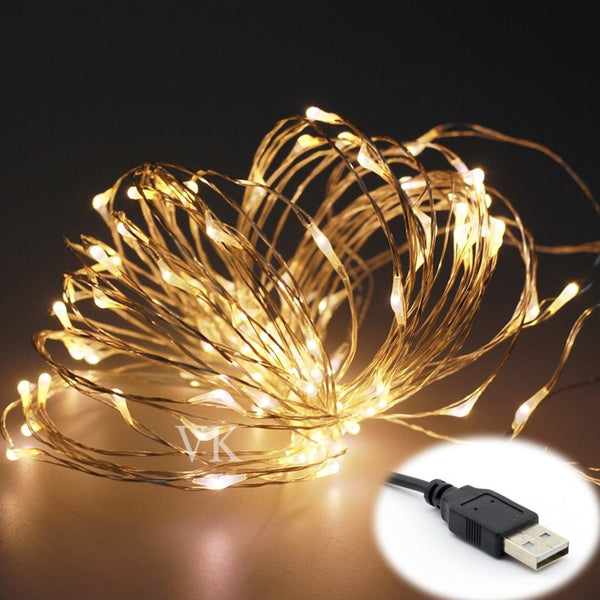 Static Mode - 10 Meters 100 Led USB Silver Wire String Light, Warm White