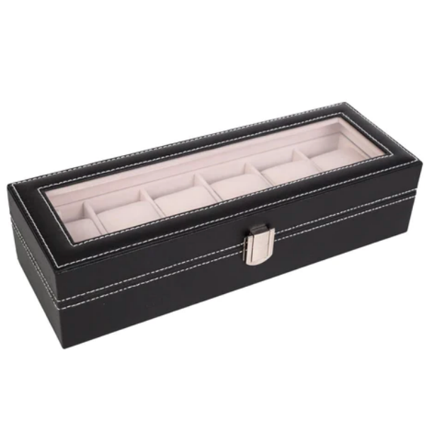 6 Slot Black PU Watch Storage Box