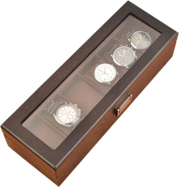[ STARZ ] 6 Slots Dark Brown Grain Wood Watch Box