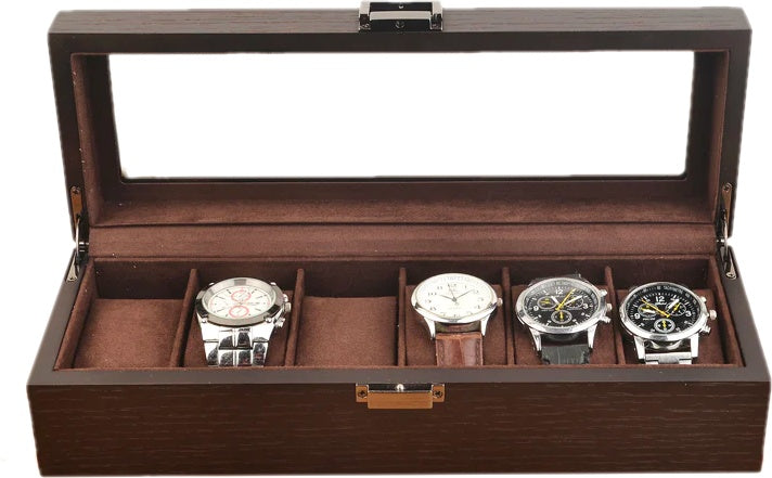 [ STARZ ] 6 Slots Dark Brown Grain Wood Watch Box