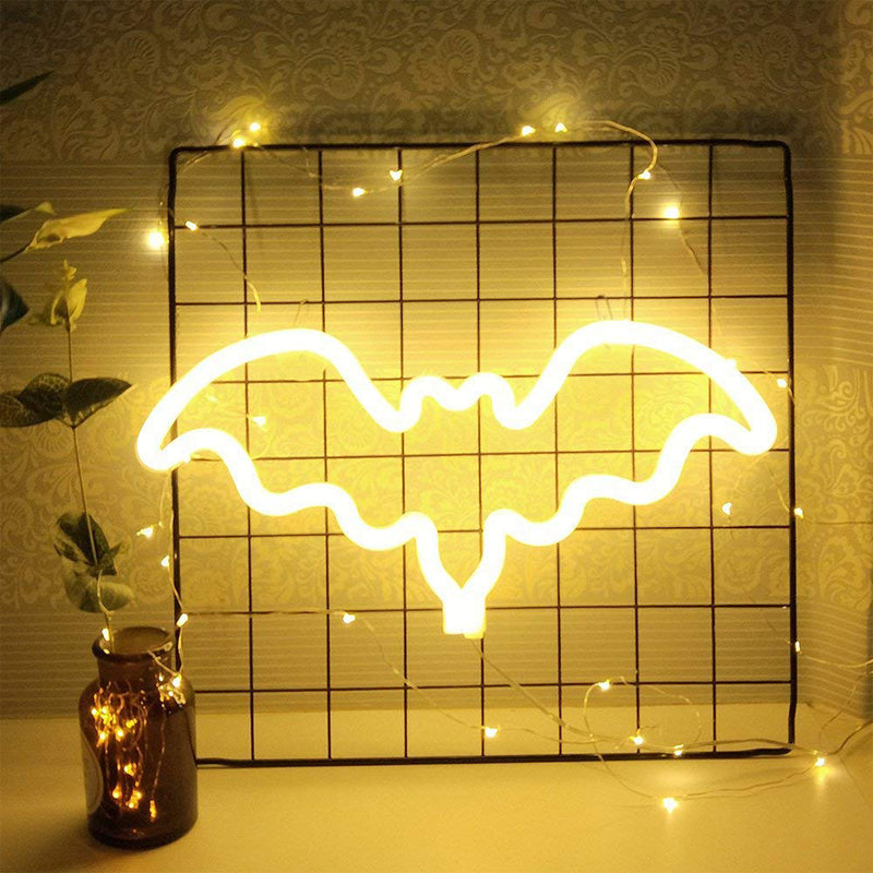 Bat Shaped Neon Light, Powered by USB / Battery Operated, Warm White