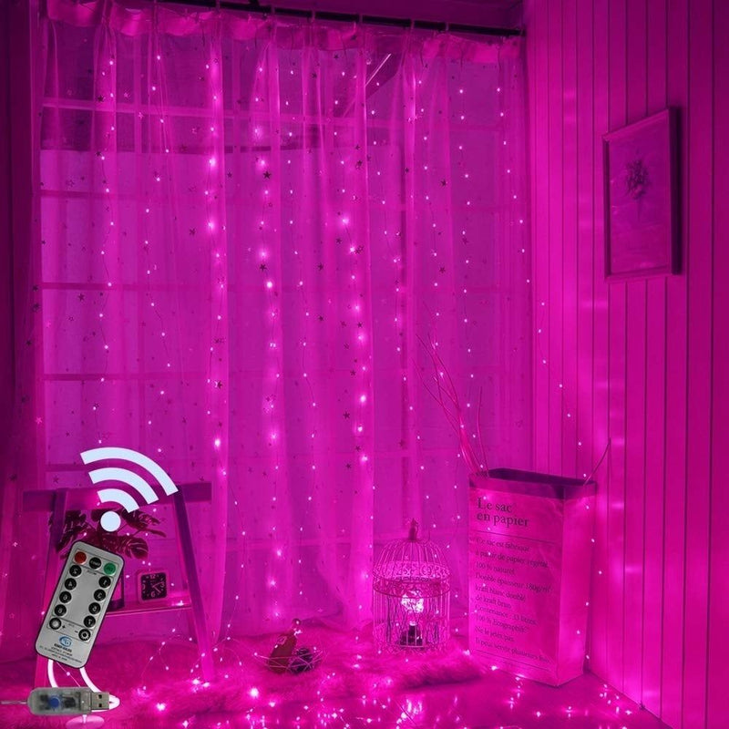 USB Operated 3 Meter x 2 Meter 200 Led Fairy Curtain Lights Pink