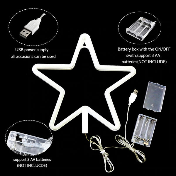 Stars Neon Light, Powered by USB / Battery Operated,Pure White