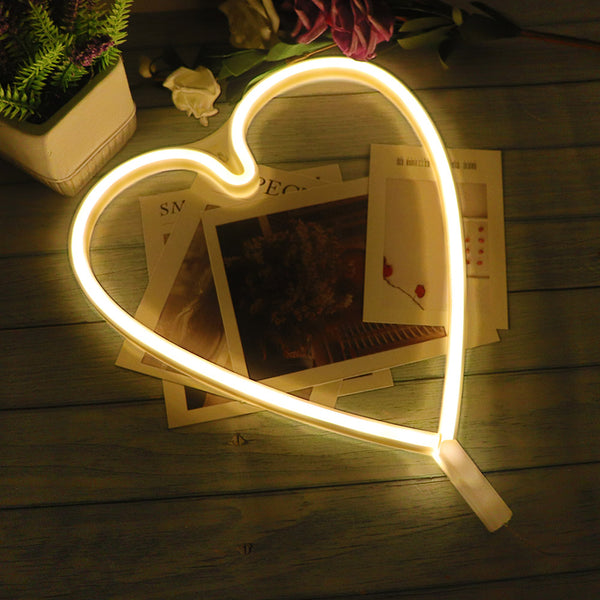 Hearts Neon Light, Powered by USB / Battery Operated, Warm White