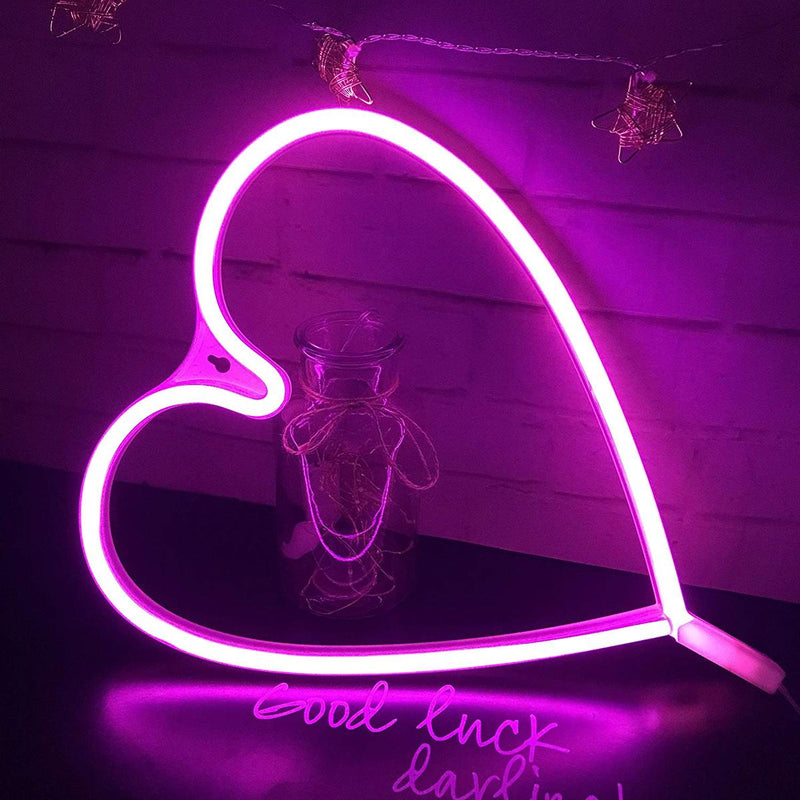 Hearts Neon Light, Powered by USB / Battery Operated, Pink
