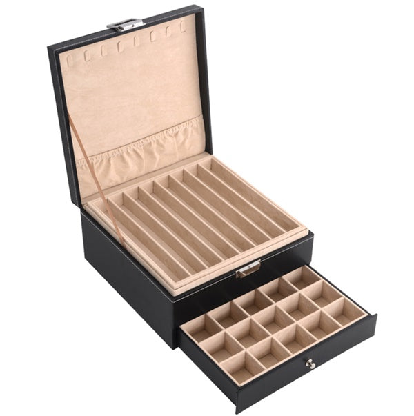 3 Layer Black PVC Jewelry Storage Box - Series 2