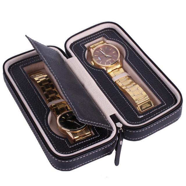 2 Slots Travel Watch Case Black