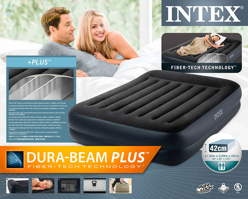 [ INTEX ] Durabeam Super Queen 2 Layers Black,  Built in Pump