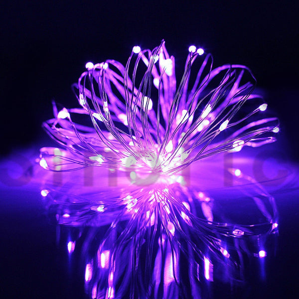 Static Mode - 10 Meters 100 Led USB Silver Wire String Light, Purple