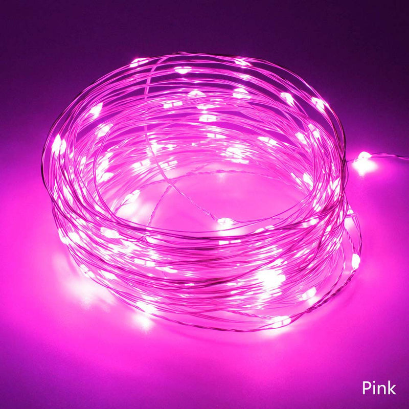 Static Mode - 20 Meters 200 Led USB Silver Wire String Light, Pink