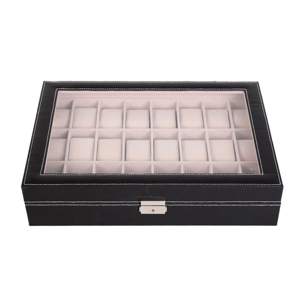 24 Slots Black Watch Storage Box Case