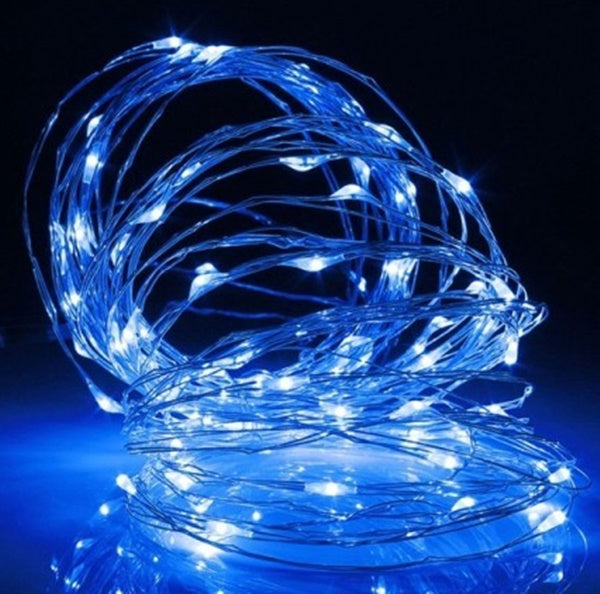 Static Mode - 10 Meters 100 Led USB Silver Wire String Light, Blue