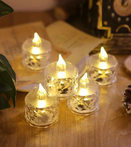 24 Piece Transparent Crystal Battery Operated Candle Tea Lights , 5 cm