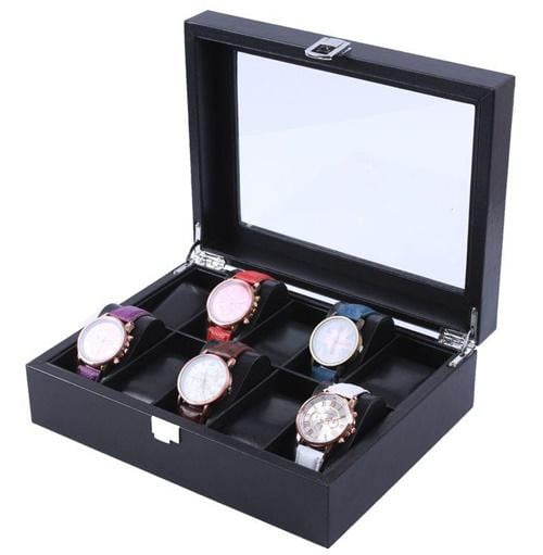 Custom Made 10 Slot Full Black + Inner Black PVC Cushion Watch Jewelry Storage Box Case.