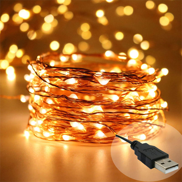 Static Mode - 10 Meters 100 Led USB Copper Wire String Light, Warm White