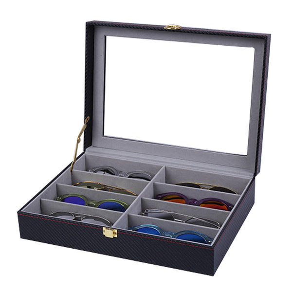 8 Slots Black Carbon Fiber Spectacles Box Storage