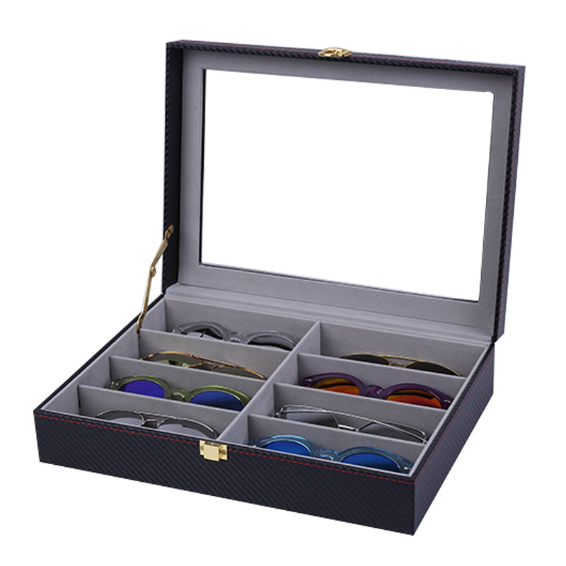 8 Slots Black Carbon Fiber Spectacles Box Storage