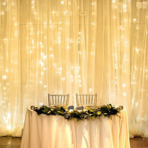 8 Modes 2 Meters x 3 Meters 300 Led Curtain Lights Power Point Warm White.