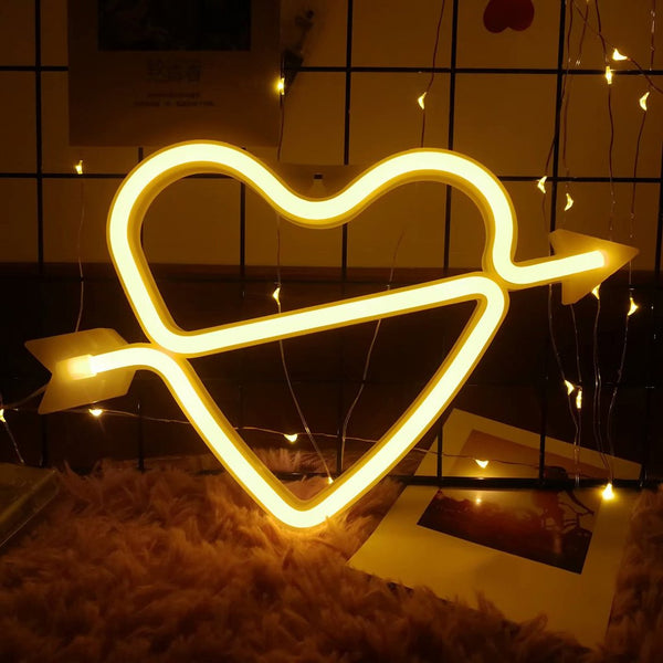 Heart Neon Light, Powered by USB / Battery Operated, Warm White