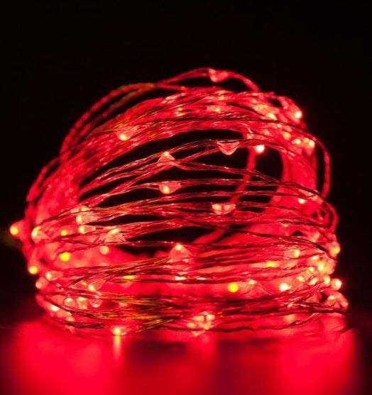 Static Mode - 20 Meters 200 Led USB Silver Wire String Light, Red