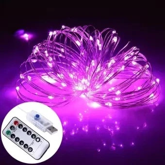 10 Meters 100 Led USB Silver Wire with 8 Modes + Remote Control,Pink