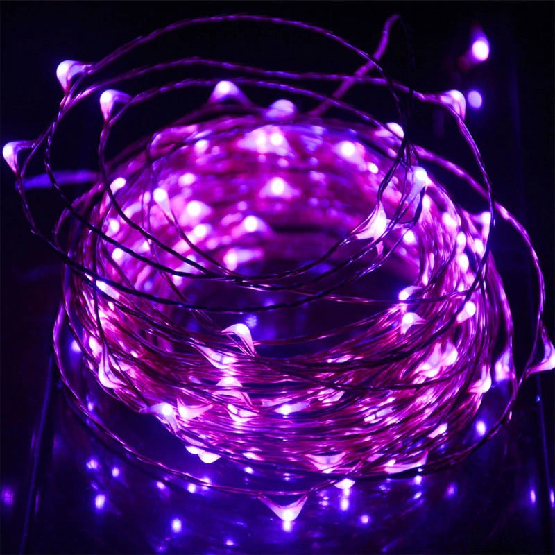 Static Mode - 20 Meters 200 Led USB Silver Wire String Light, Purple