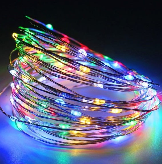 Static Mode - 10 Meters 100 Led USB Silver Wire String Light, Multi