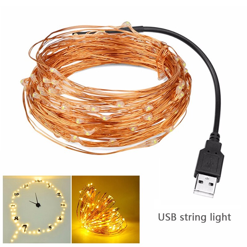 Static Mode - 10 Meters 100 Led USB Copper Wire String Light, Warm White