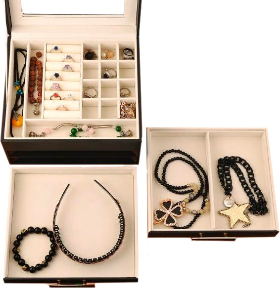 [ STARZ ] 3 Layer PU Jewelry Storage Box , Black