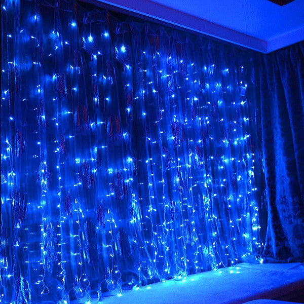 8 Modes 3 Meter x 3 Meter 300 Led Curtain Lights Power Point Blue