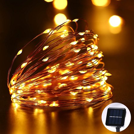 Solar Power 8 Modes 10 Meter 100 Led Copper Wire Warm White