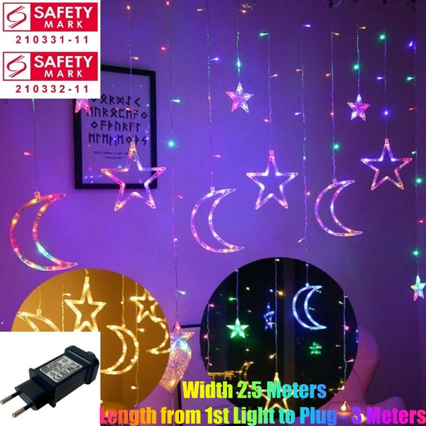 [ STARZ ] SG Safety Mark - 31V Stars Moon icicle Curtain Lights , Multi