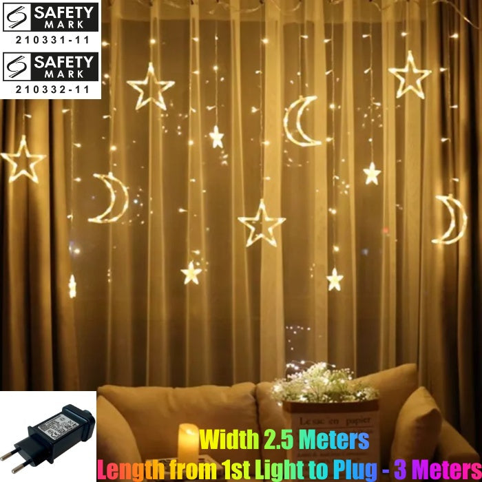 [ STARZ ] SG Safety Mark - 31V Stars Moon icicle Curtain Lights , Warm